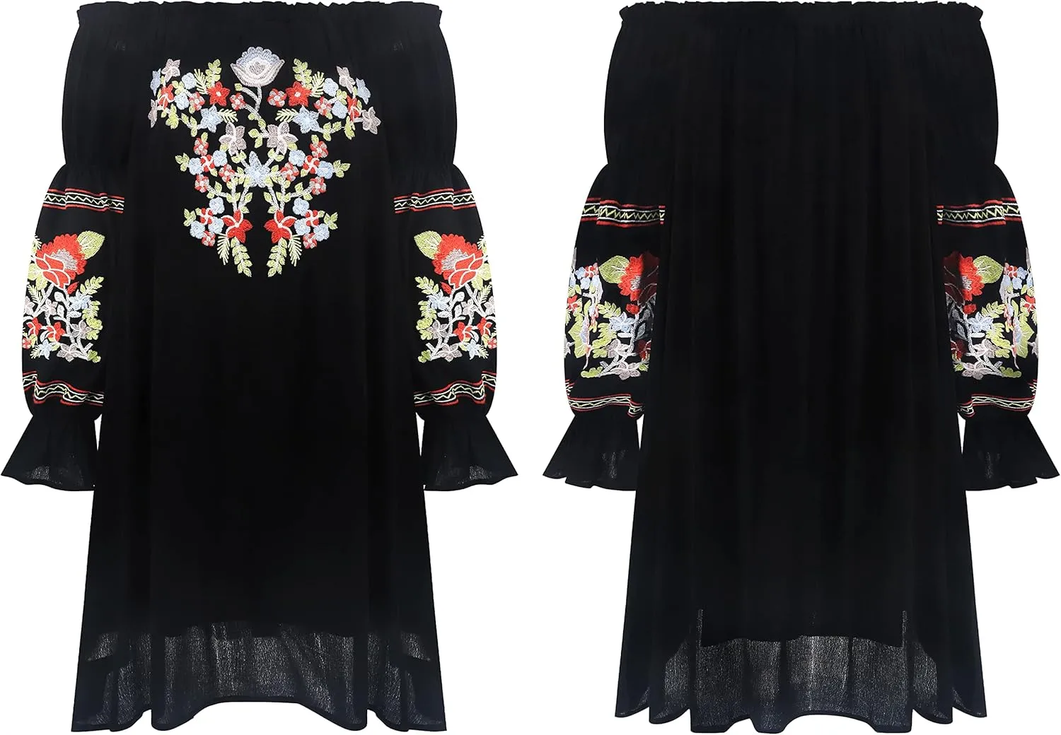 R.Vivimos Womens Floral Embroidered Off Shoulder Long Sleeve Short Dresses