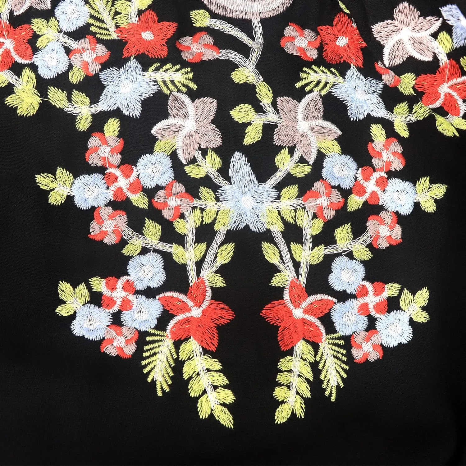 R.Vivimos Womens Floral Embroidered Off Shoulder Long Sleeve Short Dresses