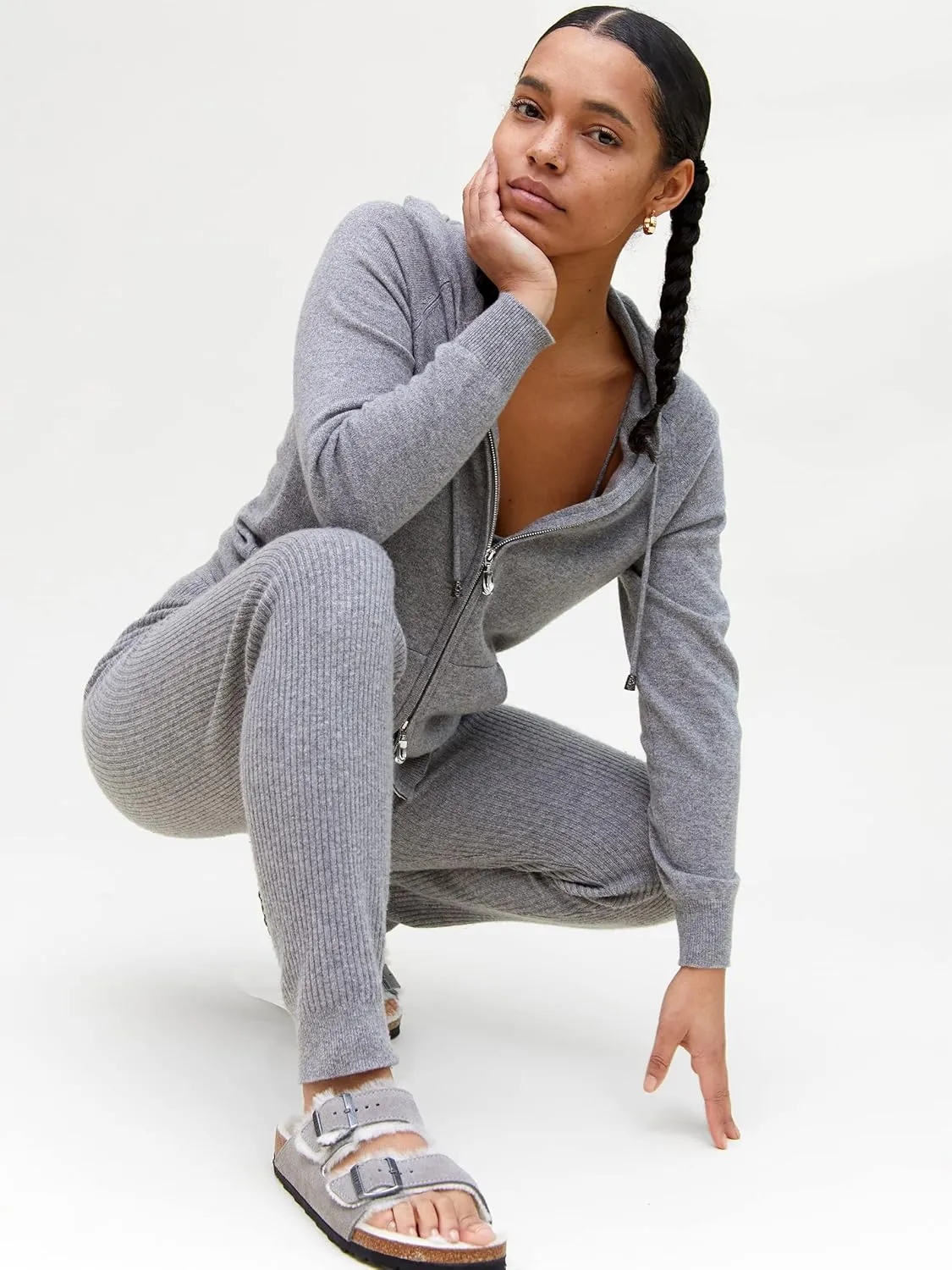 State Cashmere Womens Loungewear Set 100% Pure Cashmere Ribbed Sweater and Jogger Pants (Tops and Bottoms Sold Separately)