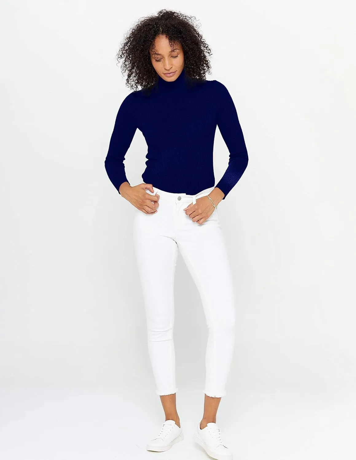 State Cashmere Womens Ribbed Turtleneck Sweater 100% Pure Cashmere Classic Long Sleeve Pullover