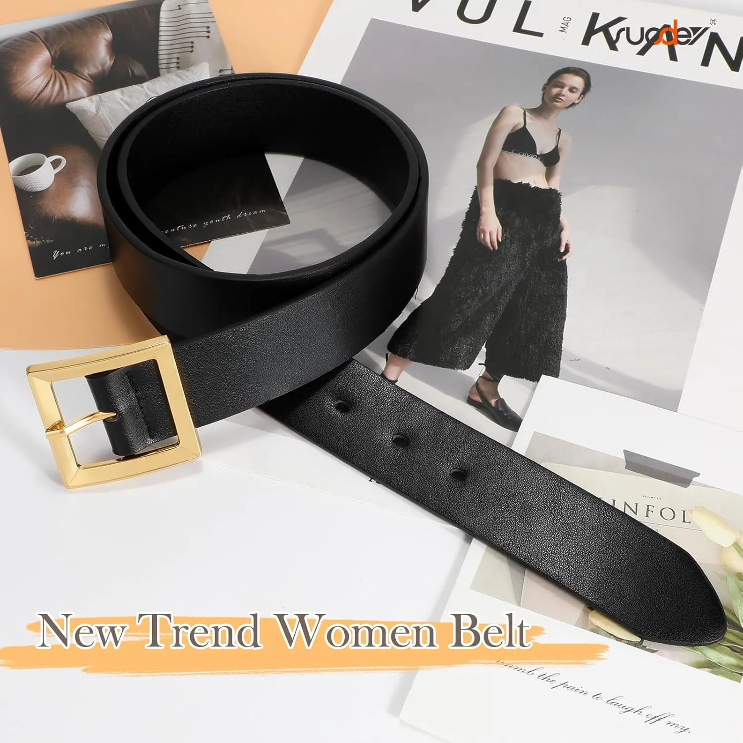 SUOSDEY 2 Pack 3 Pack Womens Fashion Leather Belts for Jeans Dresses Pants Black Brown Beige Ladies Belts with Gold Buckle