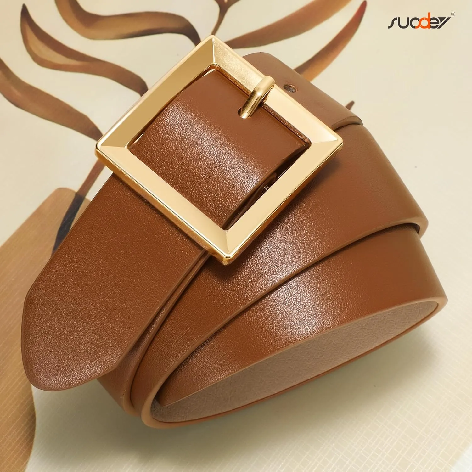 SUOSDEY 2 Pack 3 Pack Womens Fashion Leather Belts for Jeans Dresses Pants Black Brown Beige Ladies Belts with Gold Buckle