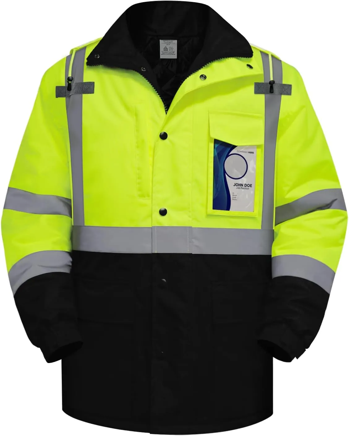 TCCFCCT Safety Jacket for Men & Women, Hi Vis Reflective Jackets with Pockets, Construction Coats for Cold Weather, High Vis Rain Gear, Waterproof, Long J-Yellow, S