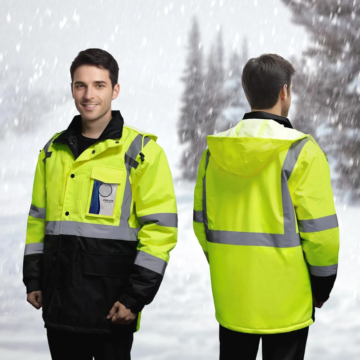TCCFCCT Safety Jacket for Men & Women, Hi Vis Reflective Jackets with Pockets, Construction Coats for Cold Weather, High Vis Rain Gear, Waterproof, Long J-Yellow, S