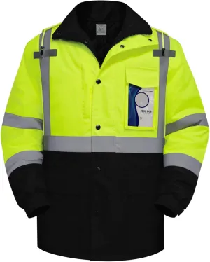 TCCFCCT Safety Jacket for Men & Women, Hi Vis Reflective Jackets with Pockets, Construction Coats for Cold Weather, High Vis Rain Gear, Waterproof, Long J-Yellow, S