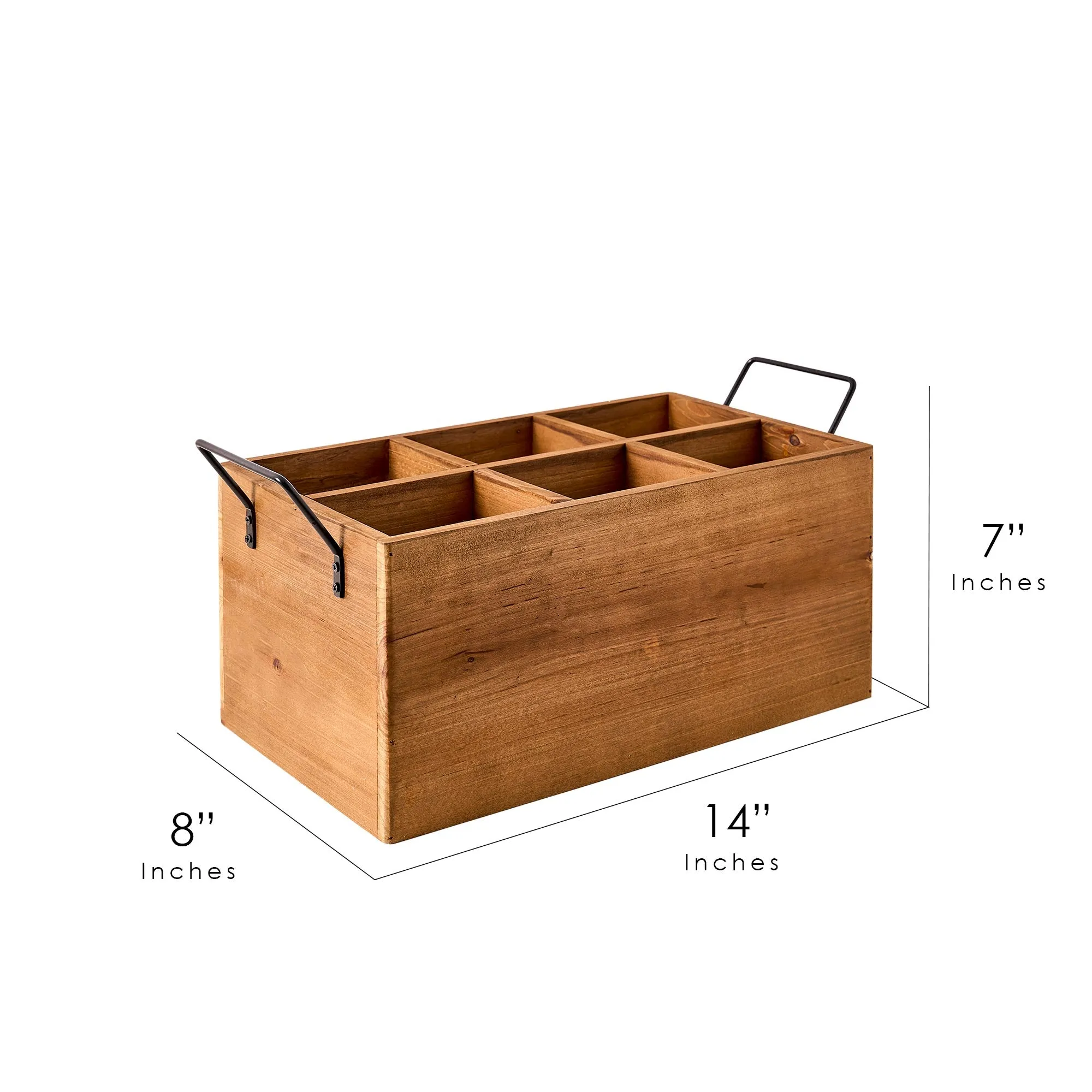 The Bourbon Bar Wood Crate Bottle Holder with Metal Handles - 7" H x 14" L x 8" D