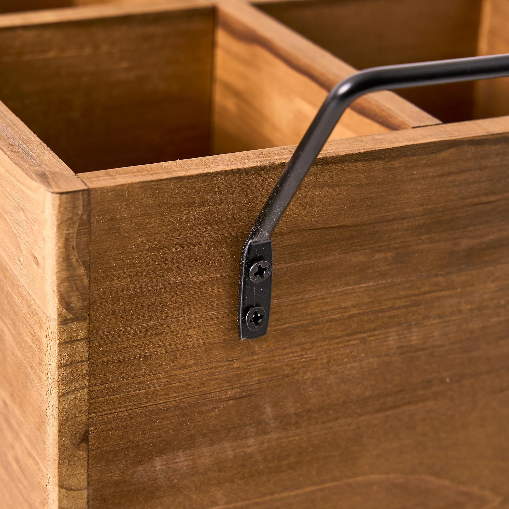 The Bourbon Bar Wood Crate Bottle Holder with Metal Handles - 7" H x 14" L x 8" D