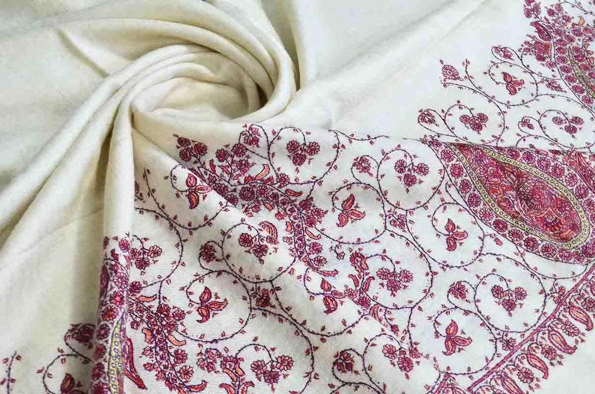 white palla emb. shawl - 4986