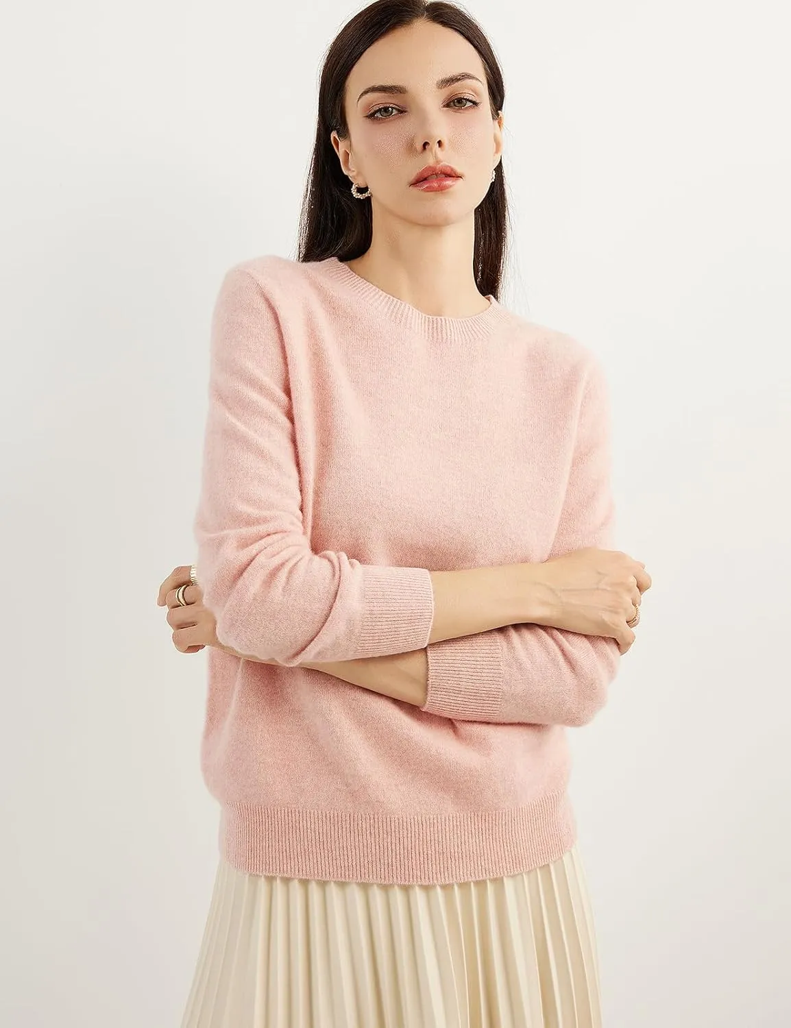 Women's 100% Pure Cashmere Sweater 2025 Fall Winter Crew Neck Long Sleeve Warm Soft Knitted Pullover