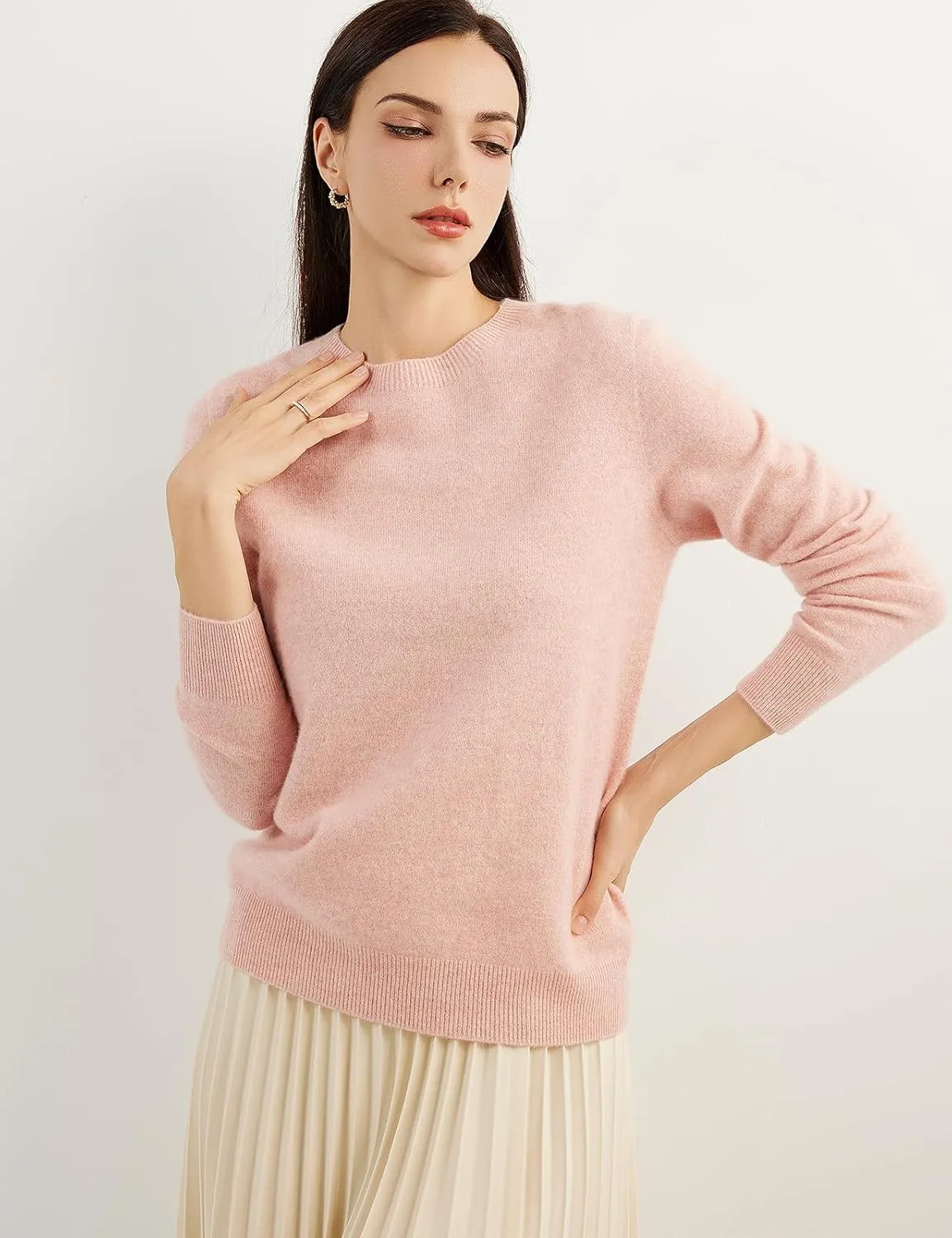 Women's 100% Pure Cashmere Sweater 2025 Fall Winter Crew Neck Long Sleeve Warm Soft Knitted Pullover
