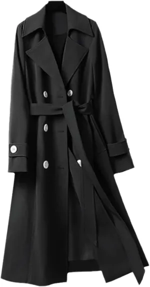 Women's Purple Double Breasted Long Trench Coat Lapel Long Sleeve Slim Belt Spring Autumn Trench Coat
