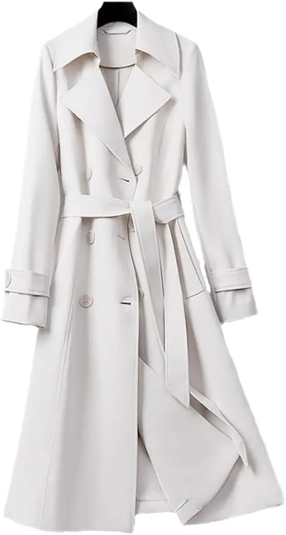 Women's Purple Double Breasted Long Trench Coat Lapel Long Sleeve Slim Belt Spring Autumn Trench Coat