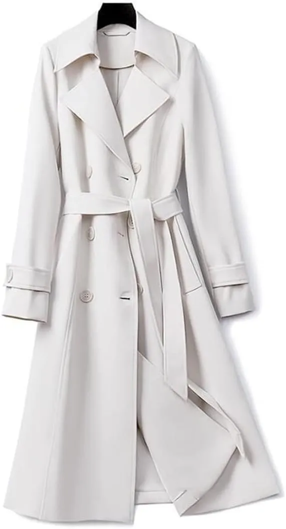 Women's Purple Double Breasted Long Trench Coat Lapel Long Sleeve Slim Belt Spring Autumn Trench Coat