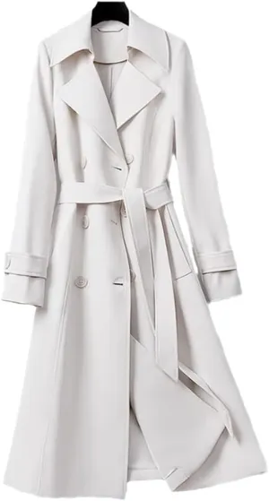 Women's Purple Double Breasted Long Trench Coat Lapel Long Sleeve Slim Belt Spring Autumn Trench Coat