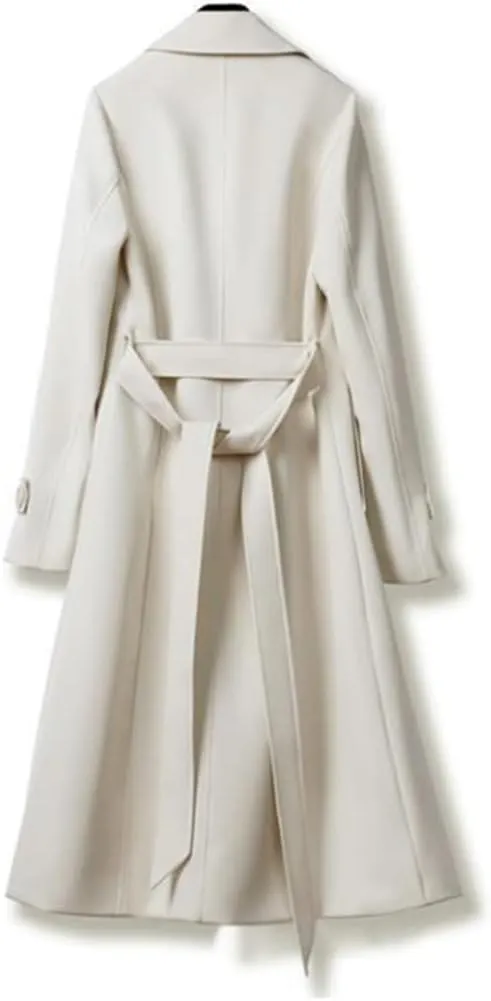Women's Purple Double Breasted Long Trench Coat Lapel Long Sleeve Slim Belt Spring Autumn Trench Coat